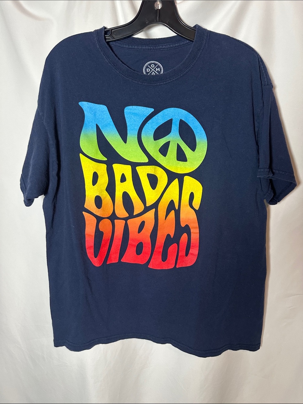Navy 'No Bad Vibes' Graphic Tee - Rainbow Peace Design